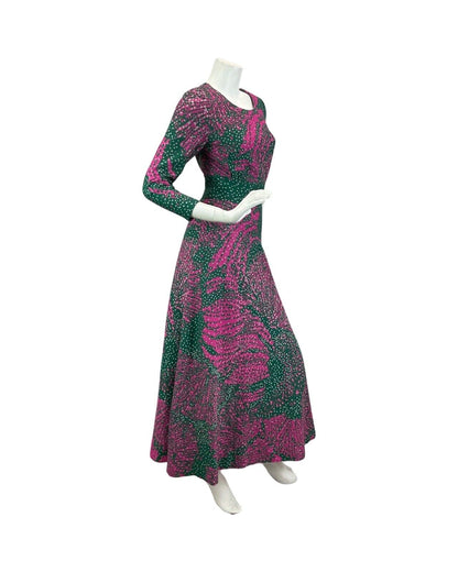 VINTAGE 60s 70s GREEN PINK SILVER DISCO EVENING PARTY MAXI DRESS 8