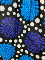 VINTAGE 70s BLUE BLACK WHITE POLKA-DOT FLORAL SHIRRED PSYCHEDELIC MAXI DRESS 6 8