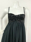 VINTAGE 60s 70s BLACK SEQUIN DISCO GLAM STUDIO 54 STRAPPY MAXI DRESS 4 6