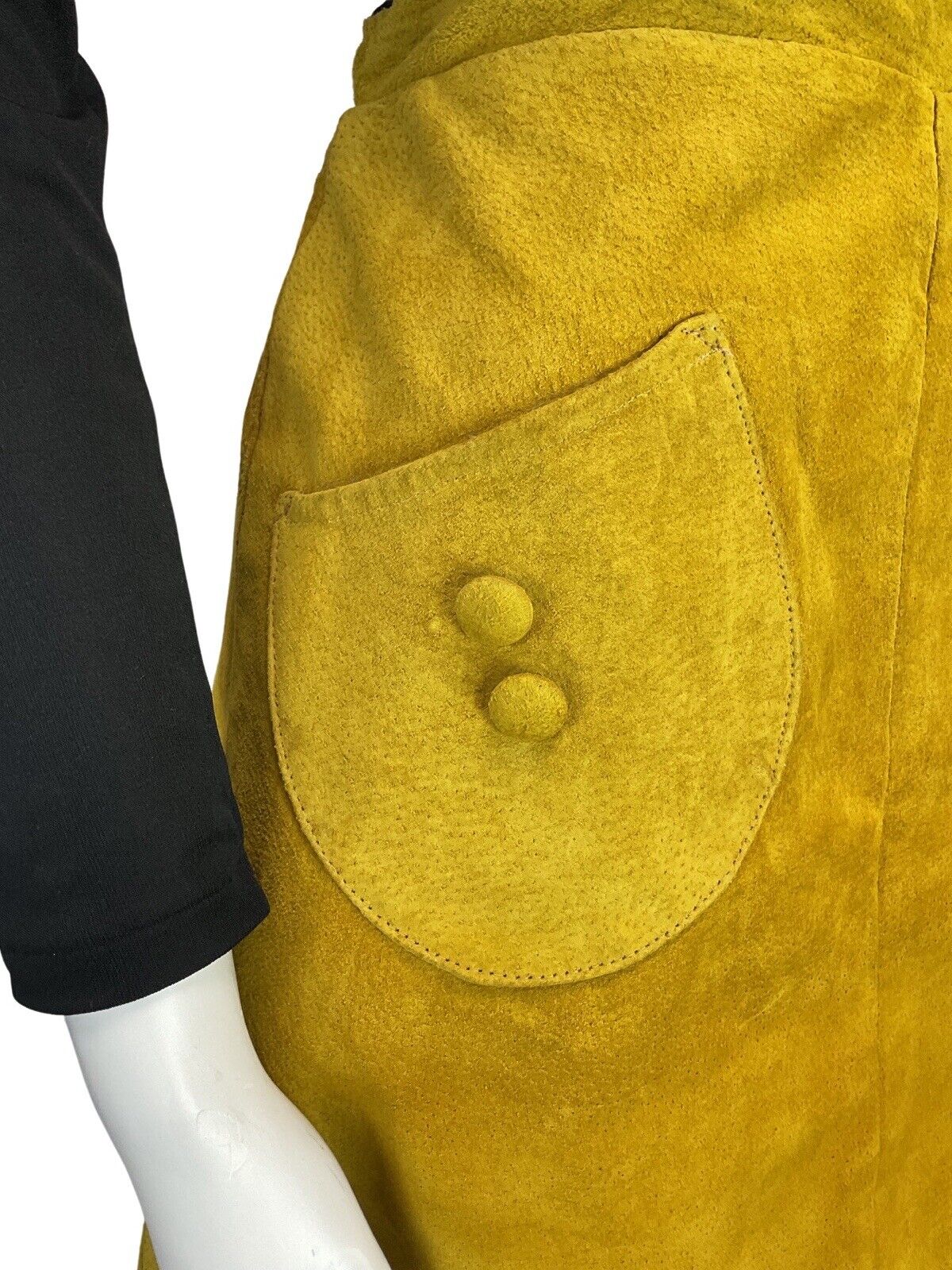 VINTAGE 60s 70s MUSTARD YELLOW SUEDE PINAFORE APRON BOHO MOD DRESS 6