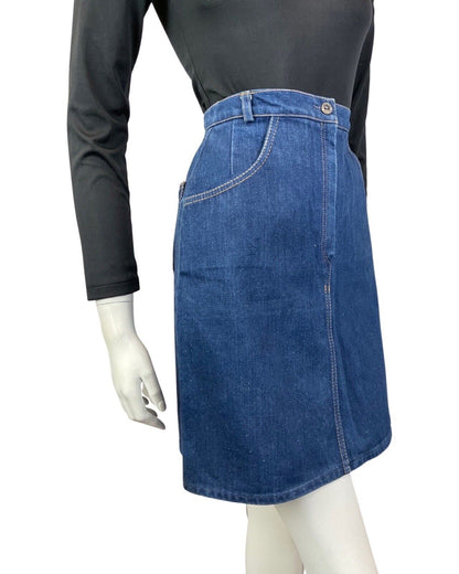 VINTAGE 60s 70s DENIM BLUE WESTERN BOHO SHORT SKIRT 8 10