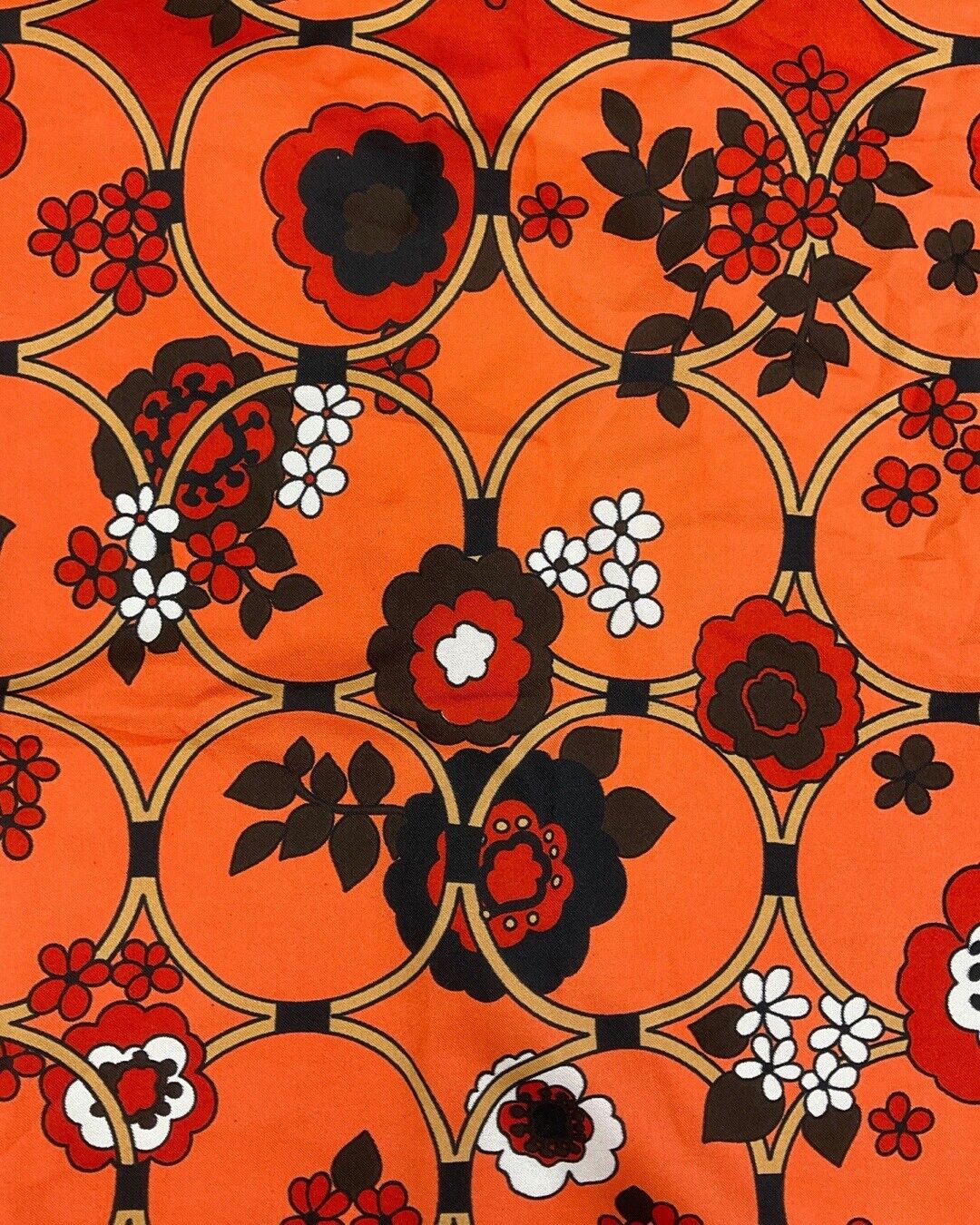 VINTAGE 60s 70s ORANGE RED BROWN DOTTY DAISY FLORAL MOD SWUARE SCARF