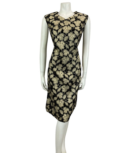 VINTAGE 60s 70s BLACK GOLD FLORAL MOD MINI PARTY CHRISTMAS EVENING DRESS 16