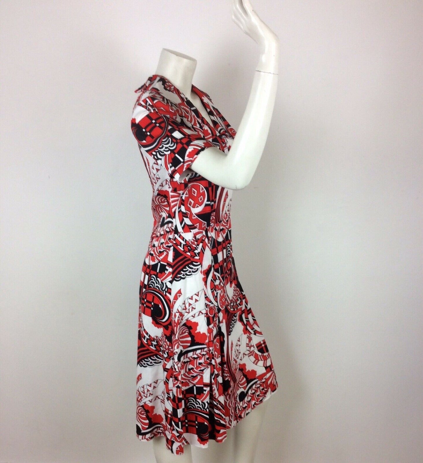 Vintage 60’s summer dress red black white psychedelic print bow 10 12