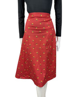 VINTAGE 60s 70s RED WHITE YELLOW POLKA-DOT DAISY FLOWER MIDI A-LINE SKIRT 8 10