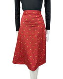 VINTAGE 60s 70s RED WHITE YELLOW POLKA-DOT DAISY FLOWER MIDI A-LINE SKIRT 8 10