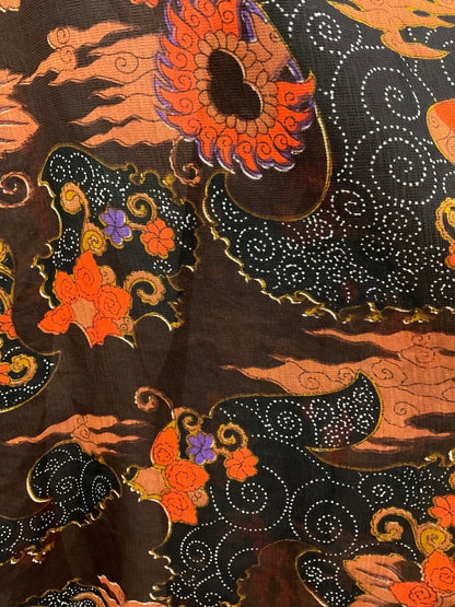 VINTAGE 60s 70s BROWN ORANGE BLACK PSYCHEDELIC SWIRL FLORAL MAXI DRESS 10