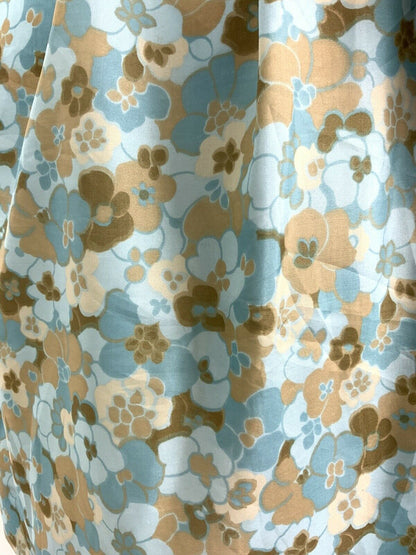 VTG 50s 60s BLUE BEIGE BROWN BELTED PSYCHEDELIC FLORAL PLEATED TEA DRESS 10