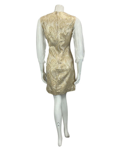 VINTAGE 60s 70s GOLD WHITE MESH MOD MINI PARTY CHRISTMAS EVENING DRESS 10