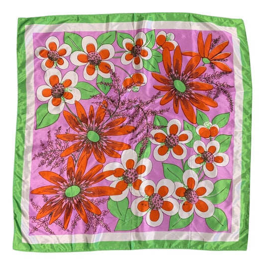 VINTAGE 60s 70s GREEN, ORANGE, PINK, FLOWER POWER, MOD, PSYCHEDLIC  SCARF