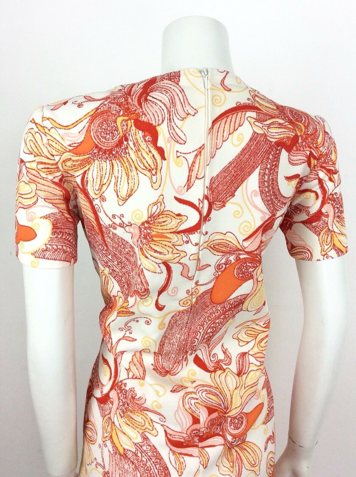 60S 70S VINTAGE ORANGE CREAM PSYCHEDELIC FLORAL SHIFT DRESS 14