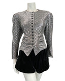 VINTAGE 70s 80s METALLIC SILVER CHECKERBOARD STUDIO 54 PARTY FITTED LUREX TOP 14