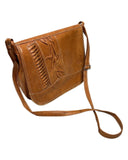 VINTAGE 70s 80s TOFFEE BROWN STAMPED LEATHER BOHO MOD SHOULDER BAG