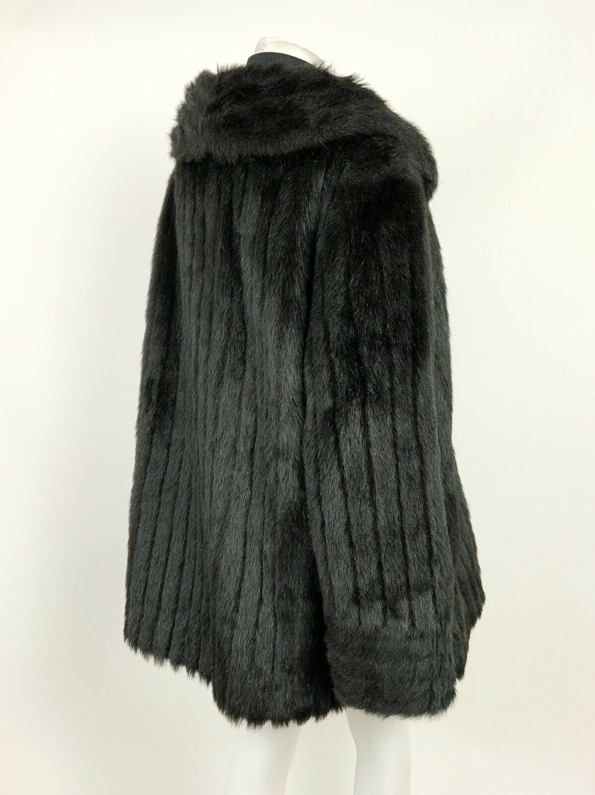 VINTAGE 60s 70s BLACK STRIPED FAUX FUR STUDIO 54 GLAM OVERSIZED COAT 12 14 16