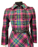 VTG 60s STYLE 90s NINA RICCI PURPLE PINK GREEN TARTAN CHECKED PRINCESS COAT 6 8