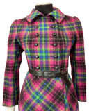 VTG 60s STYLE 90s NINA RICCI PURPLE PINK GREEN TARTAN CHECKED PRINCESS COAT 6 8