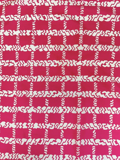 VINTAGE 60s 70s HOT PINK WHITE GRID CHECKED MOD SQUARE SCARF