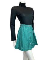 VINTAGE 60s 70s TEAL GREEN SILVER BELTED PLEATED MOD MINI SKIRT 4