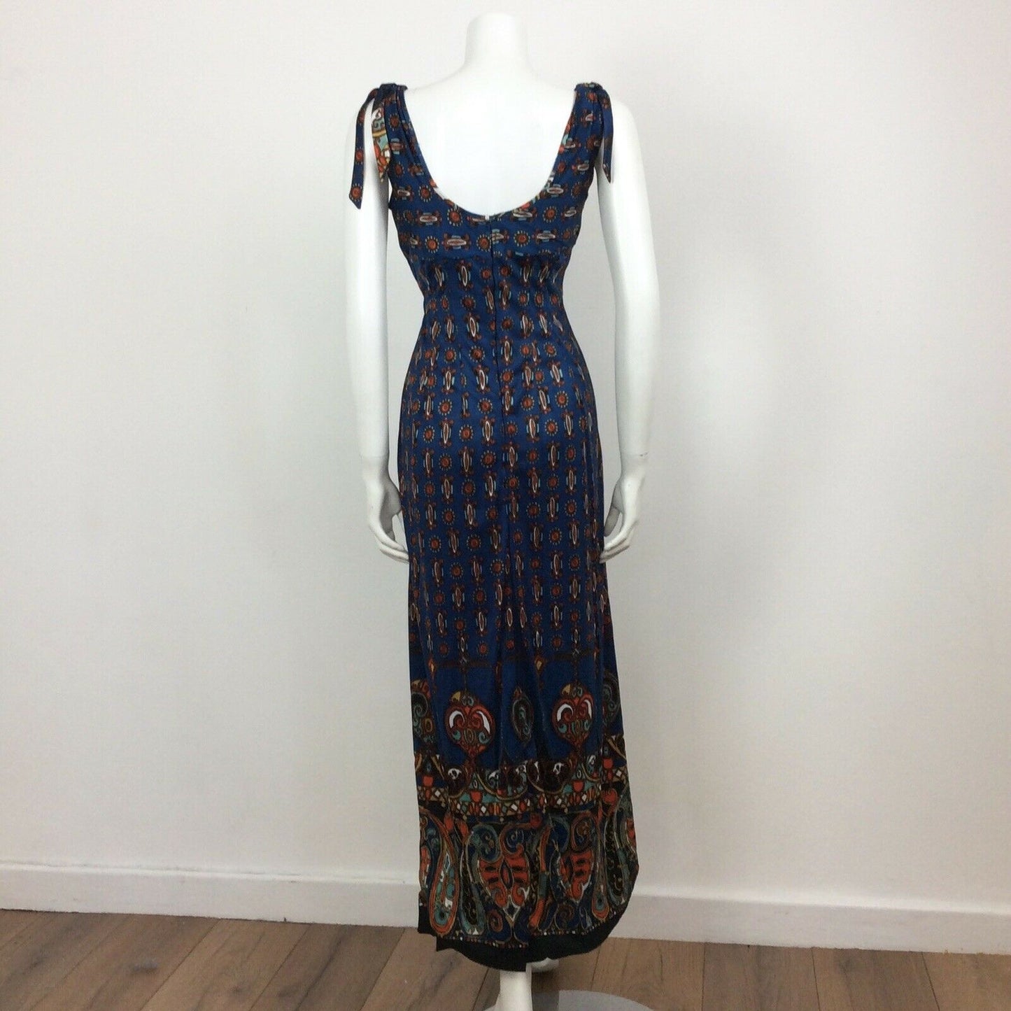 60S VINTAGE BLUE ORANGE PATTERN MAXI DRESS 10