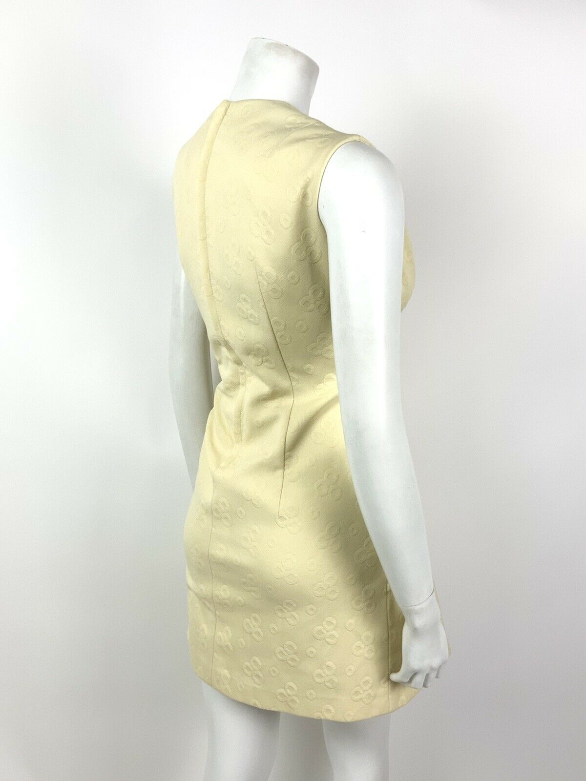 VINTAGE 60s 70s YELLOW CREAM CIRCLE MOD SLEEVELESS MINI DRESS 10 12