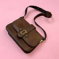 VINTAGE 60s 70s BROWN GOLD LEATHER MOD BOHO MINI SHOULDER BAG