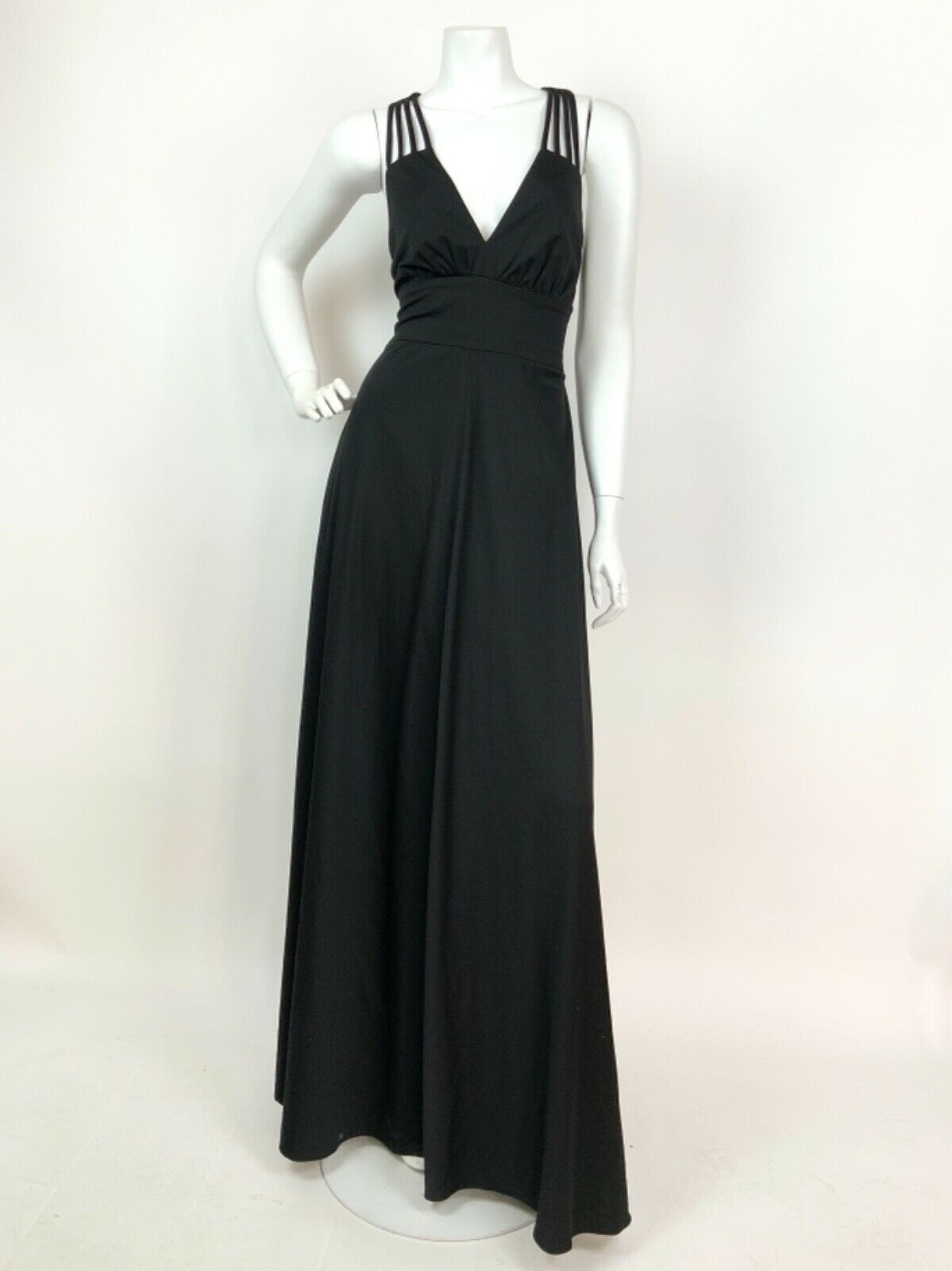 VINTAGE 60s 70s BLACK STRAPPY DISCO STUDIO 54 GLAM MAXI DRESS 8 10