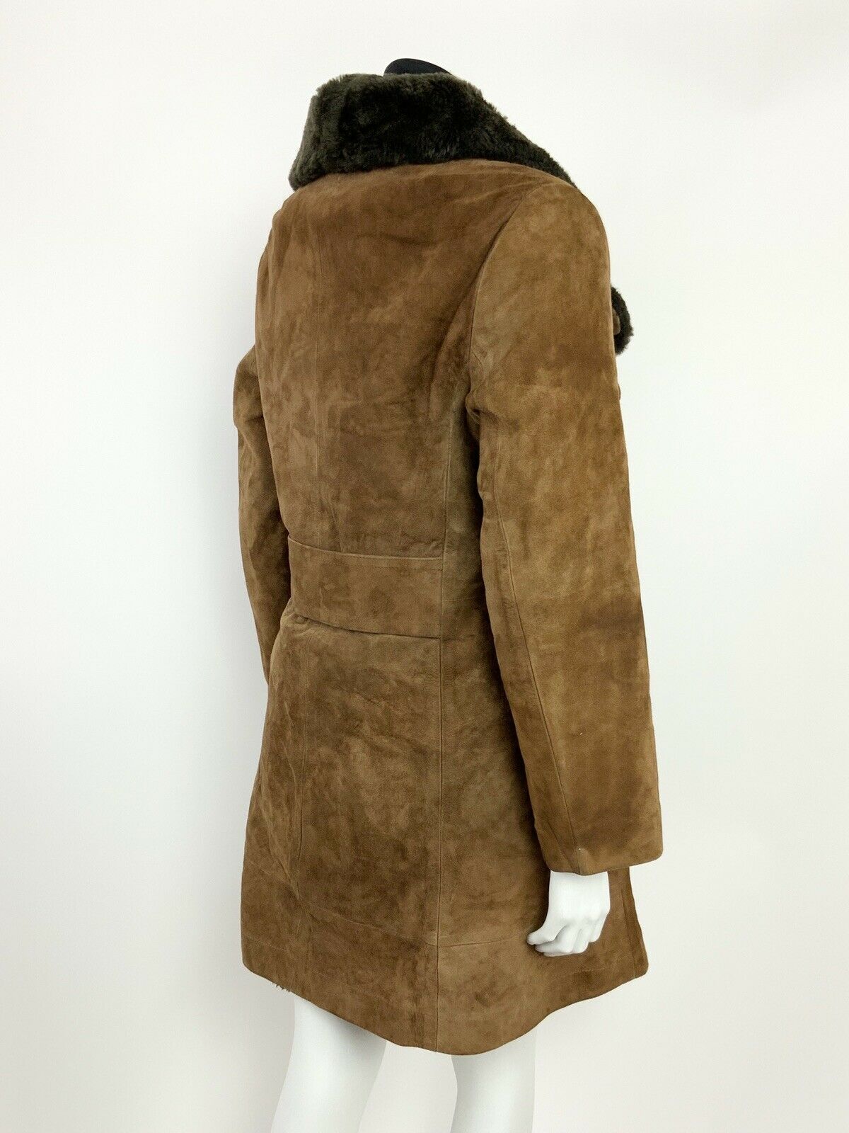 VTG 60s 70s BROWN BLACK SUEDE LEATHER FAUX FUR SHEARLING SHEEPSKIN COAT 12 14