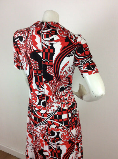 Vintage 60’s summer dress red black white psychedelic print bow 10 12