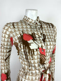 VTG 60s 70s WHITE BROWN RED PINK GEOMETRIC PSYCHDELIC ABSTRACT SHIRT DRESS 8 10