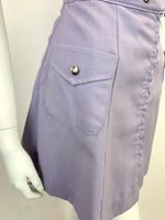 VINTAGE 60s 70s LILAC PURPLE SILVER ZIP-UP MOD A-LINE MINI SKIRT 8 10