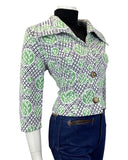 VINTAGE 60s 70s BLUE GREEN WHITE CHECKED SPOTTED MOD CROPPED JACKET 12 14