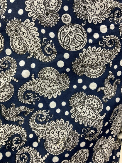 VTG 60s 70s NAVY BLUE WHITE FLORAL PAISLEY MOD DAGGER COLLAR SHIRT DRESS 12 14