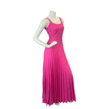 VINTAGE 60s 70s HOT BARBIE PINK STRAPPY MOD SLEEVELESS PLEATED MAXI DRESS 8