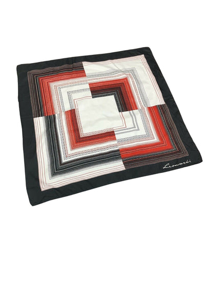 VTG 60s 70s BLACK WHITE RED GEOMETRIC SQUARE SILK DESIGNER LEONARD PARIS SCARF