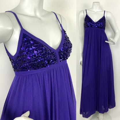 VTG 70s PURPLE GLITTER SEQUIN DISCO GLITZY GLAM STUDIO 54 MAXI DRESS 6