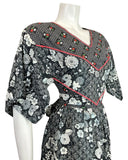 VTG 60s 70s BLACK WHITE RED DITSY FLORAL HANDKERCHIEF SLEEVE BOHO FOLK DRESS 6