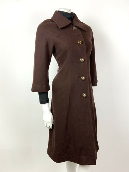 VINTAGE 60s 70s BROWN GOLD MOD CROPPED SLEEVE SWING COAT 10 12