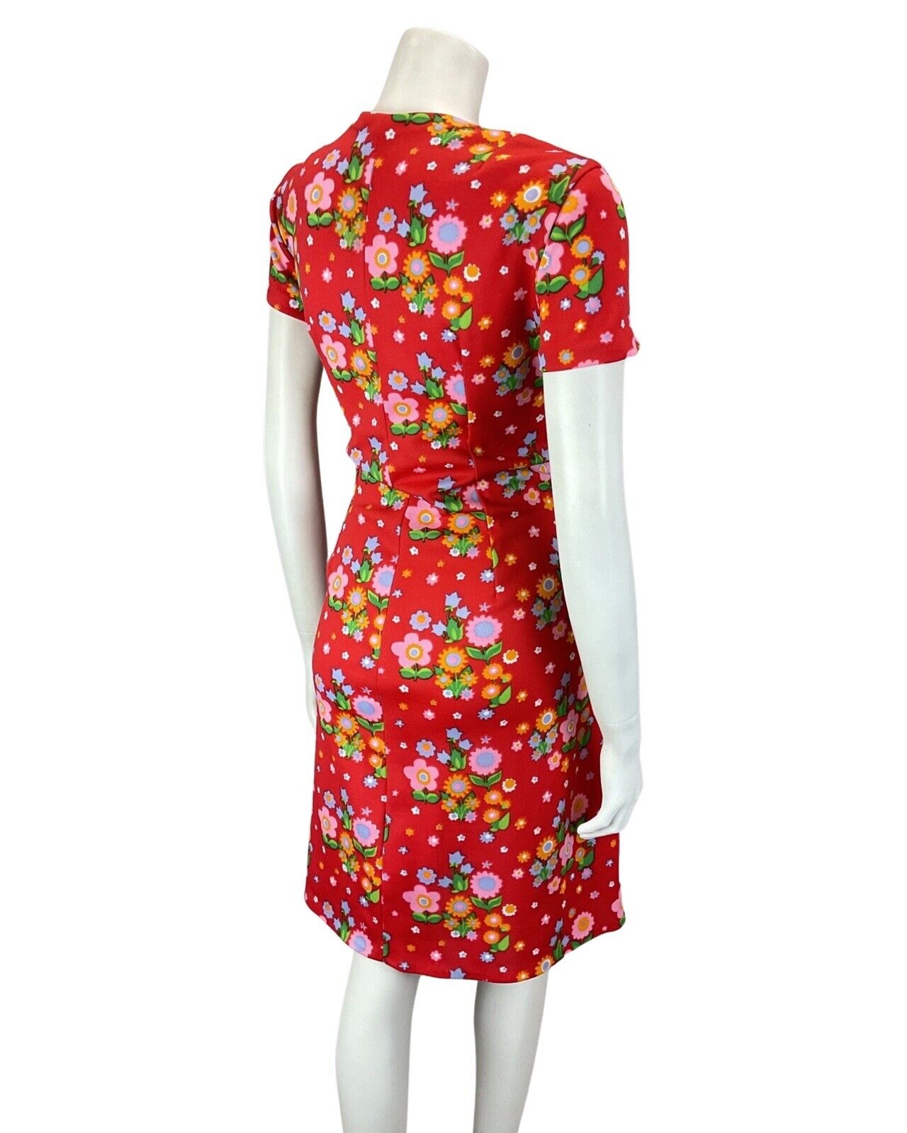 VINTAGE 60s 70s RED PINK ORANGE DAISY FLOWER POWER MOD DRESS 14 16