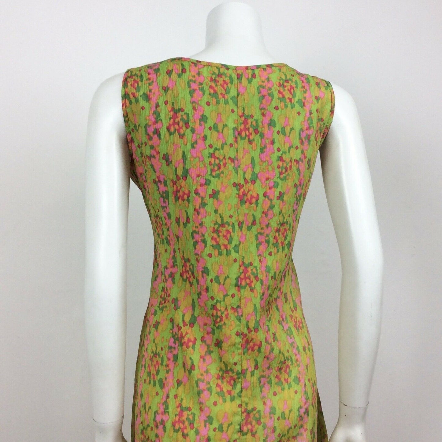 60S VINTAGE BRIGHT GREEN PINK PSYCHEDELIC  DRESS 12 14