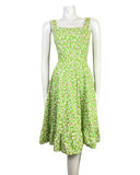 VINTAGE 60s 70s GREEN WHITE PINK DAISY FLOWER DITSY MOD STRAPPY SUN DRESS 6