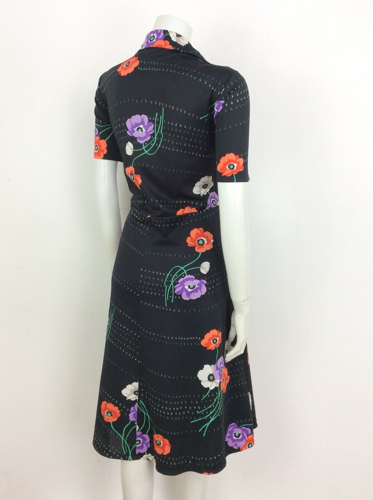 VTG 60S 70S BLACK ORANGE PURPLE PSYCHEDELIC FLOWER DRESS 14