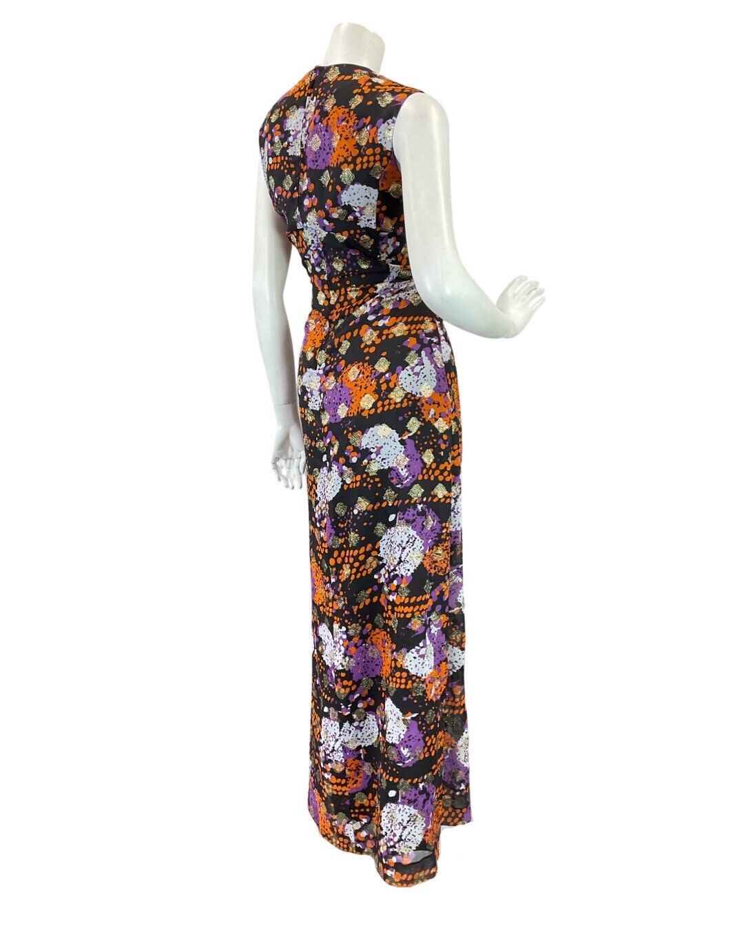 VINTAGE 60s 70s PURPLE ORANGE BLACK PSYCHEDELIC ABSTRACT PARTY MAXI DRESS 10 12