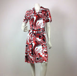 Vintage 60’s summer dress red black white psychedelic print bow 10 12