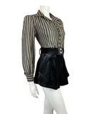 VINTAGE 60s 70s BLACK GOLD STRIPED DISCO MOD CROPPED LUREX BLOUSE SHIRT 14 16