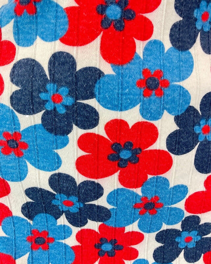 VINTAGE 60s 70s BLUE RED WHITE DAISY FLOWER POWER MOD SLEEVELESS SHORT DRESS 10