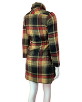 VINTAGE 60s 70s BLACK YELLOW RED PLAID CHECKED MOD WOOL COAT 10 12