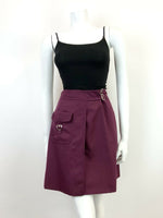 VINTAGE 60s 70s PLUM PURPLE SILVER BUCKLED MOD WRAP SKIRT 8