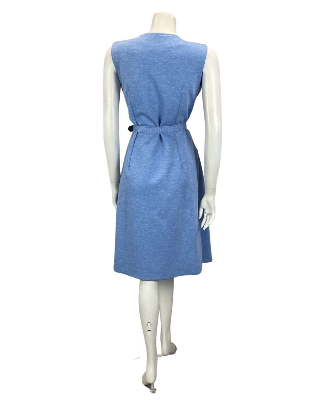 VINTAGE 60S 70S BLUE BUTTON DOWN MOD BELTED MIDI DRESS 10 12