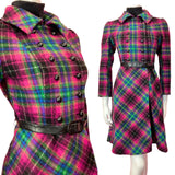 VTG 60s STYLE 90s NINA RICCI PURPLE PINK GREEN TARTAN CHECKED PRINCESS COAT 6 8