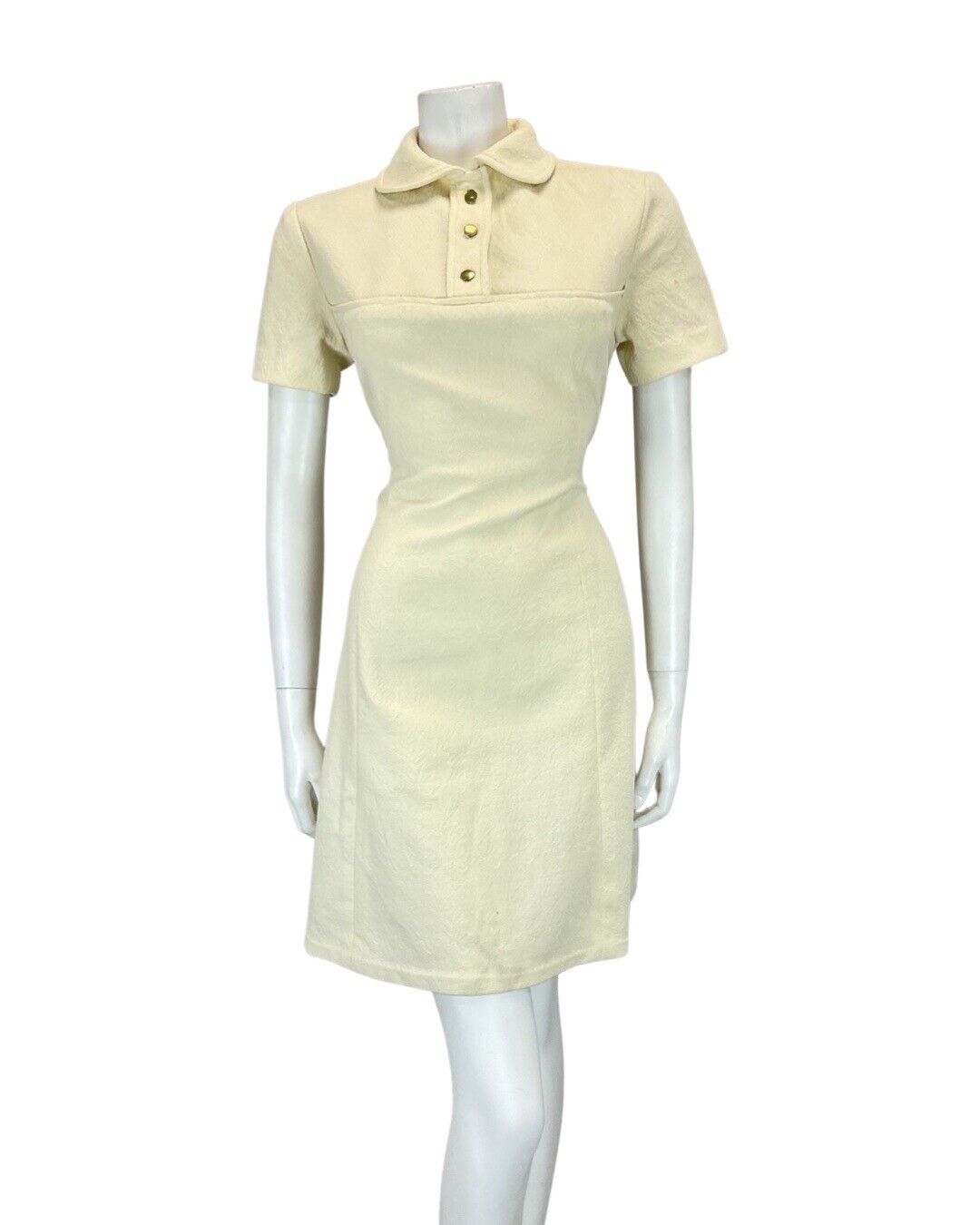 VINTAGE 60s CREAM YELLOW FLORAL PETER PAN COLLAR MOD SHORT DRESS 12